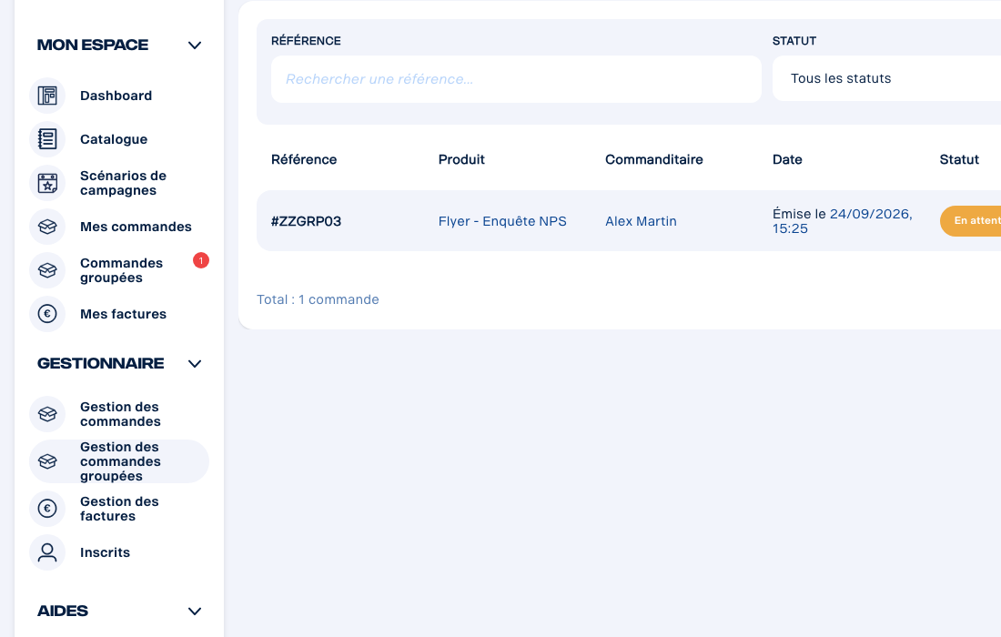 Gestion des commandes groupées